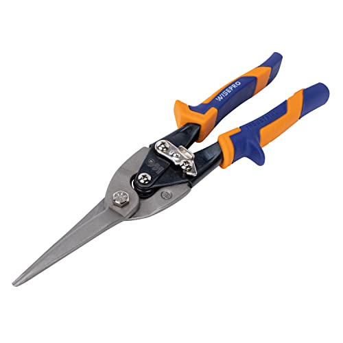 WISEPRO 12 Inch Aviation Snips, Heavy Duty Straight Cut Tin Snips with Compound Action, Professional Sheet Metal Shears & Wire Cutter with Comfortable Grip