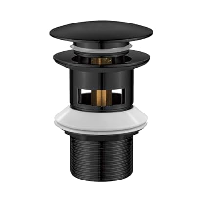 Foto di Ibergrif M20502B Tappo di scarico per bagno a scomparsa con cervello pelvico con troppopieno, zincato, nero, coperchio grande, Taglia M