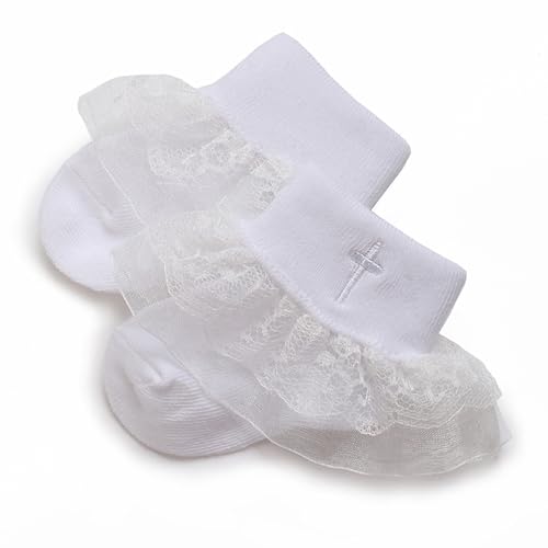 Baptism Socks for Baby Girls with Lace Trim