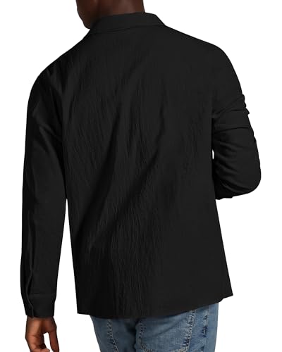 Men's Button Down Shirt Cotton Casual Long Sleeve Shirts Solid Collared Summer Beach Wedding Shirt4