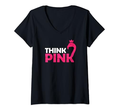 Donna T-shirt Think Pink Consapevolezza del cancro al seno Maglietta con Collo a V