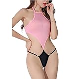 OLYOLY 過激 超ハイレグレオタード Tバック ブラジリアン コスプレ 下着 スク水 濡れ透け スケスケ セクシー ランジェリー 水着 (04 ピンク+黒)