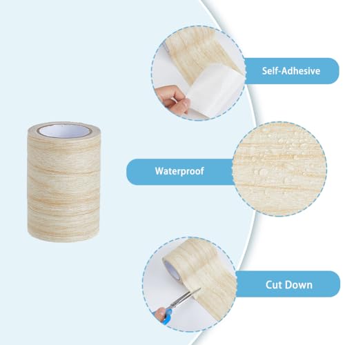 Image of Self Adhesive Wood Grain Repair Patch 3inchx15feet Wood Grain Tapes Durable Multi-Use Adhesive Patch Wood Colored Stickers Upholstery Wood Duct Tape for Doors Floor Furniture
