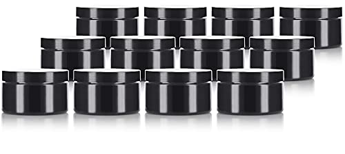 JUVITUS Black PET Plastic (BPA Free) Refillable Low Profile Jar - 4 oz (12 Pack)