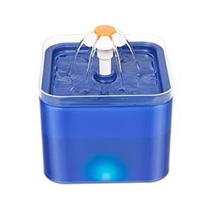 VENUSDALI Dispensador de agua para gatos de 2 l, dispensador de agua para gatos, bebedero con filtro de carbón activado, fuente para mascotas súper silenciosa con luces LED (azul)