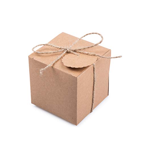 Kraft Gift Boxes 2x2x2 inch with Tags and Rope for Candy Treat Gift Wrap Box Party Favor 50pc by MOWO