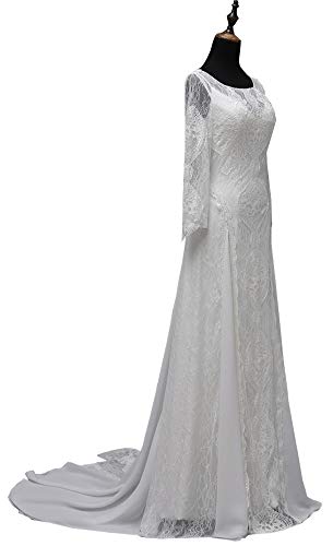 Image of Women's Beach Wedding Dresses for Bride 2022 Vintage Long Sleeves Lace Bohemian Bridal Gown