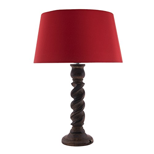 Image of Homesake Classic Twister Wooden Table Lamp with Fabric Shade | Handcrafted Bedside Lamp with E27 Holder| Bulb Included |Warm Light Night Lamp for Bedroom, Living Room, Study & Home Decor, Red