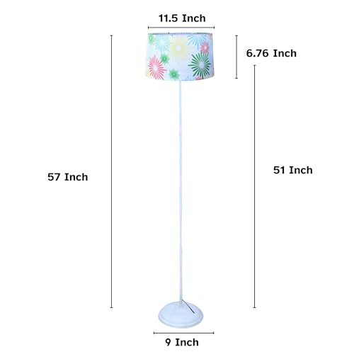Image of tu casa White Metal-Iron Base Foldable Floor Lamps with Flowral Print & Satin Shade for Bedroom, Living Room, Lounge, Office Area, Gifting Without Bulb for Home Decoration (Height - 57 inch)