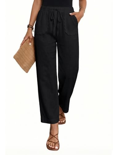 Image of Acelitt Women Casual Lightweight Drawstring Elastic Waist Pants with Pockets, S-XXL