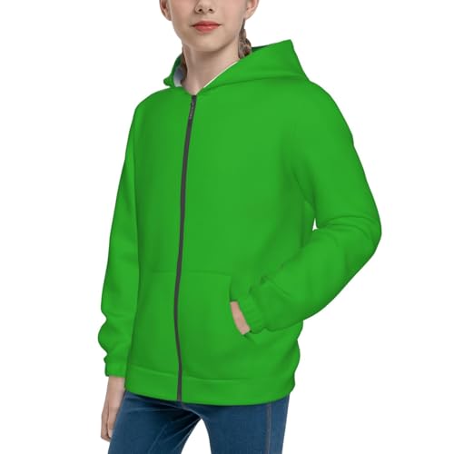 Green Kid Hoodies Boys Zip Up Sweatshirts Girls Pullover with Pocket