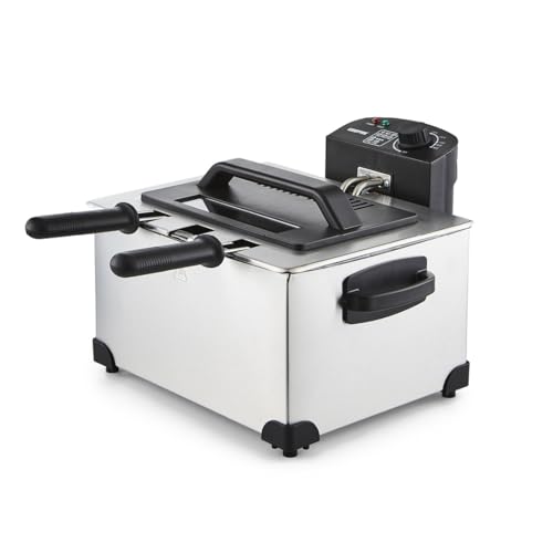 GEEPAS Deep Fat Fryer with Triple Baskets | Large 5L Electric Fryer with Viewing Window, Adjustable Temperature Control | 4L Large Basket & 2L Each 2 Small Baskets | Stainless Steel, Silver 2000W