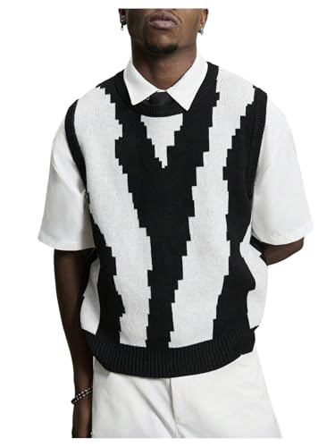 Men's Color Block Knit Sweater Vests Crew Neck Sleeveless Preppy Sweater Tank Tops