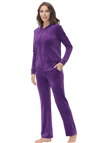Cozzyon Velour Tracksuit, Womens 2 Piece Sweatsuits Set Full Zip Hoodie Sweatpant Set(Purple,S) #TOP1