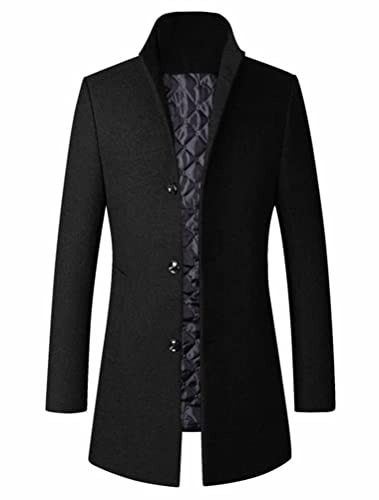 Image of FTCayanz Mens Trench Coat Wool Blend Single Breasted Overcoat | Stand Collar, Fall Slim Fit Top Coat, Winter Warm Coats for Men, Business Work Formal Casual Jacket, Daily Outwear