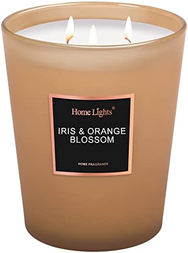 HomeLights Scented Candles | Large Jar Candle - 33.3 Oz. Natural Soy Aromatherapy Candles | Up to 70 Hours Burn Time with 3 Cotton Wicks, Home Decorative Fragrance Candles Gift - Iris & Orange Blossom