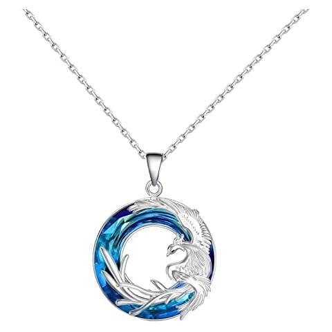 ABJFJE Lucky Colorful Crystal Phoenix Pendant Necklace Symbol Renewal Nirvana of Phoenix Bird Necklaces Fashion Jewelry for Women Girl Gift Silver Plated, Zinc, Quartz Cover