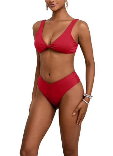 Image of geluboao Bikini Sets for Women Cheeky High Waisted Kont Front Adjustable Two Piece Swimsuit