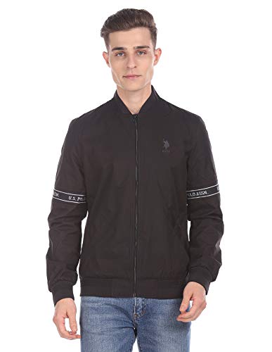 Image of US Polo Association Men Men Black Stand Collar Solid Full Sleeves Jacket