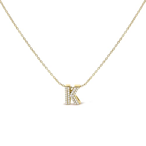 10K Yellow Gold Diamond Accent "K" Initial Bubble Pendant Necklace