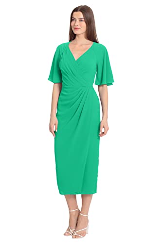 Image of Maggy London Women's Maggy London Women's Dresses Short Flutter Sleeve Faux Wrap Midi Dress
