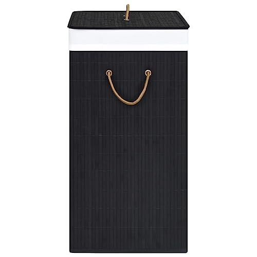 Panier à linge rectangulaire en bambou noir 100L pliable à deux compartiments
