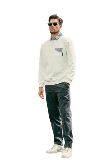 Indo Era aristoweave-Pocket-Crew-Knit-Sweatshirt White| S, M, L, XL, 2XL in white