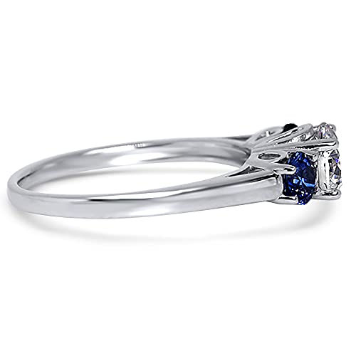 Sterling Silver Three Stone Blue Sapphire CZ Engagement Ring for Women Sizes 5 6 7 8 9 102
