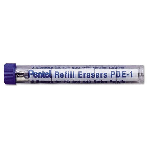 Pentel - Erasers, For Automatic Drafting Pencils, 5/TB, White, Sold as 1 Tube, PENPDE1