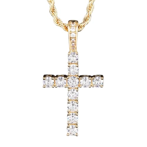 Collier croix glacée or homme pendentif bijoux hip-hop anniversaire Noël