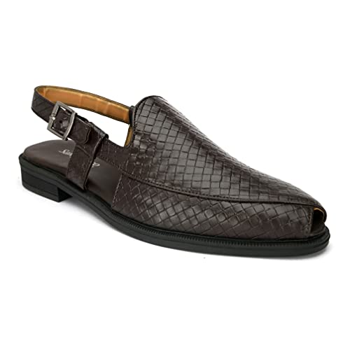 Image of San Frissco Men's Casual Mules with Leatherette Textured Design /Ethnic Jutis and Mojaris for Wedding,Occasions,Parties /Peshawari Loafers Slip-On Shoes for Men /Comfortable Fit for Everywhere