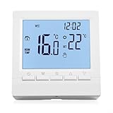 KiraKira Digitales Raumthermostat Gaskessel & Fußbodenheizung, LCD Temperaturregler mit 5+2 Tage Programmierung, Kindersicherung & Frostschutzmittel, Batteriebetriebene Wandhalterung, 5-90