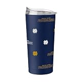 Logo Brands NCAA Notre Dame Fighting Irish Step & Repeat 20 oz Stainless Steel Tumbler – All Over Logo Design, Powder Coated Double Wall Vacuum Insulated - Keeps Drinks Hot & Cold For Hours