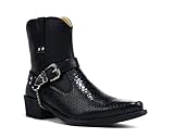 BARTIUM Men’s Cuban Heel Cowboy Boots – Smart Chain Buckle Ankle Boots with Synthetic Outer, Inner & Sole – Stylish Western, Chelsea & Motorcycle Riding Boots for Men – [Black, UK 11]