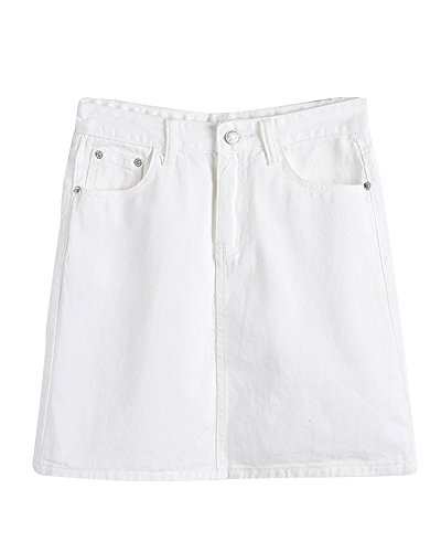 PengGeng Mujer Color Sólido Mini Vaqueros A Línea Falda Vaquera Alta Falda Blanco 2XL