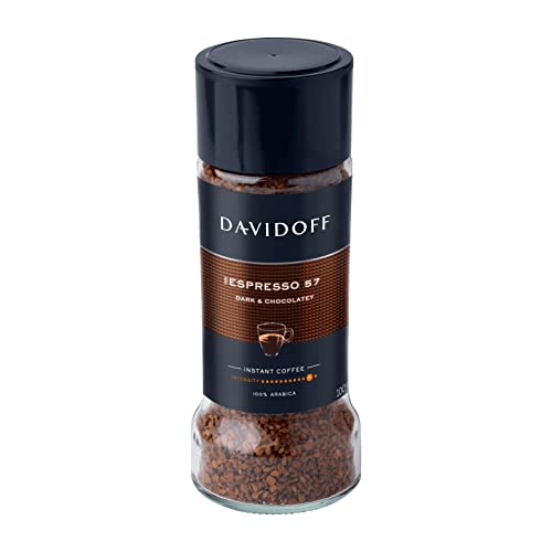 DAVIDOFF Espresso 57 Instant Coffee - Dark and Chocolatey - Intense Roast with a Smooth Aroma - 100% Arabica Beans - 11/12 Intensity. 12/12 Roasting. 6/12 Acidity - 1 x 3.52 oz