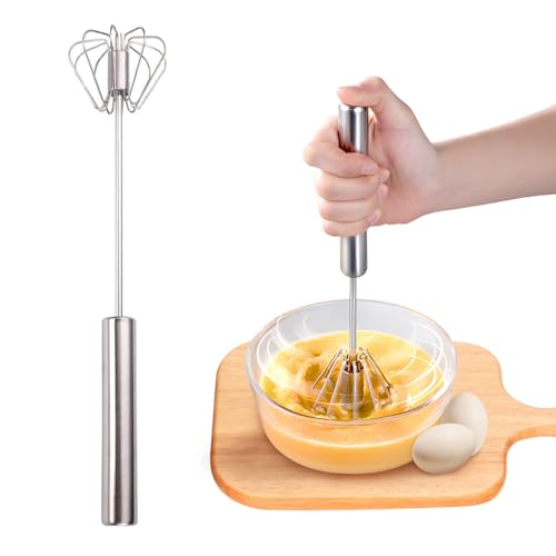 Halbautomatischer Edelstahl Schneebesen - Stainless Steel Hand Push Easy Whisk, Drehbarer Push Mixer Rührer zum Schneebesen, Schlagen, Rühren (2 Stück)