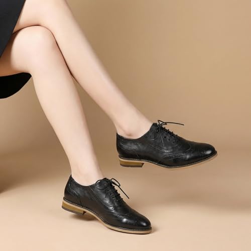 Image of Mona flying Womens Leather Wingtip Oxfords Brogue Shoes Lace-up Flats