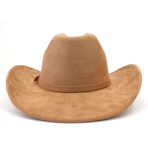 Image of Cowboy Hat Cowgirl Hat Men's & Women's Wide Brim Felt Fedora Hat with Buckle Belt Western Cowboy Hat for Women
