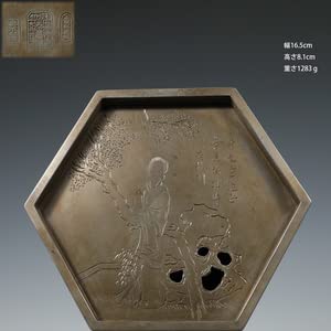 Amazon.co.jp: 古錫 茶池 潮州泰昌號・正双料点錫 錫製佳人博古図六方 