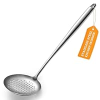 eaNea Schaumlöffel aus Edelstahl, feinmaschige Siebkelle mit langem Griff, schnelles Abseihen & Abtropfen, leicht zu reinigen, mit Hängeöse – Für Frittieren, Kochen, Nudeln & Gemüse