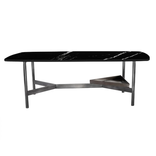 Image of Wakefit Malabar Coffee Table I Marble Finish I Vitrified Tile Top I Colonial Black
