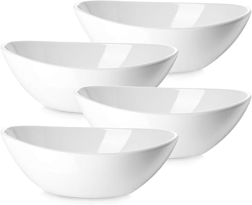 DOWAN 9.25' Serving Bowls, Large Oval Serving Dishes for Wedding and Dinner Parties, 35 Oz for Salad, Side Dishes, Pasta, Oval Shape, Microwave & Dishwasher Safe, Set of 4, Soft White