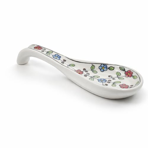 Image of Handcrafted Floral Ceramic Spoon Rest, Kitchen Counter Spoon Holder for Cooking Utensils, Ladle & Spatula Rest, Heat Resistant Kitchen Accessory | Spoon Rest for Kitchen & Dining