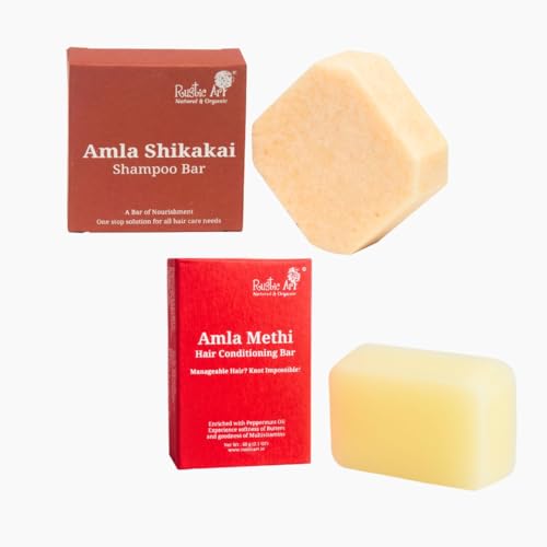 Image of Natural Amla Shikakai Shampoo Bar (Shampoo Bar + Conditoner Bar) | Hair Fall Control & Scalp Cleansing | Methi, Ginger & Mango Butter | Sulphate & Paraben Free | Rustic Art