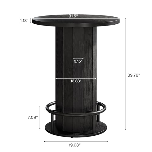 Image of Tribesigns Round Dining Table, Bar Height Commercial Kitchen Table with Wood Strip Base and Footrest, for Dining Room, Restaurant, Cafe, Bakery, Pub, Apartment, Black (Only Table)