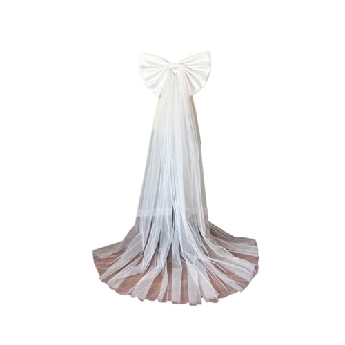 Image of Detachable Satin Bow for Wedding Dress Bowknot with Irregular Tulle Tail