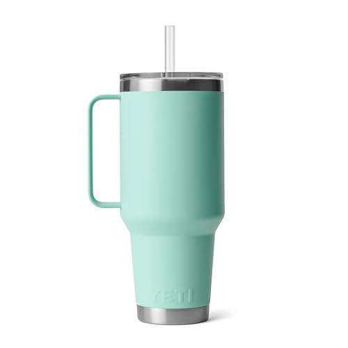 Image of YETI Rambler 42 oz Tumbler with Handle and Straw Lid, Travel Mug Water Tumbler, Vacuum Insulated Cup with Handle, Stainless Steel, Seafoam