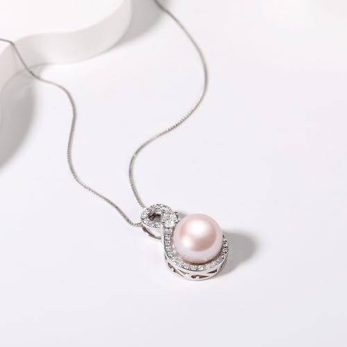Round Pearl Pendant Necklace, Blue Black Pink Purple Golden Cultured Pearls 10-11mm, S925 Sterling Silver Infinity Necklaces with 18+2In Adjustable Chain, Elegant Jewelry Gifts for Women2
