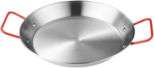 Fiegcit スペイン製 パエリア鍋 20cm~30cm パエリアパン IH対応 ステンレス鋼 スペイン料理 業務用 冷凍食品 プロフェッショナル 家庭 ホテル レストラン 火傷防止ハンドル パーティ (26cm,銀色の赤い耳)